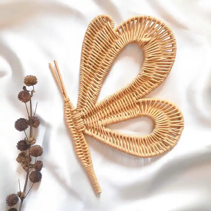 Décoration murale "Papillon" en rotin au style osier Bohème